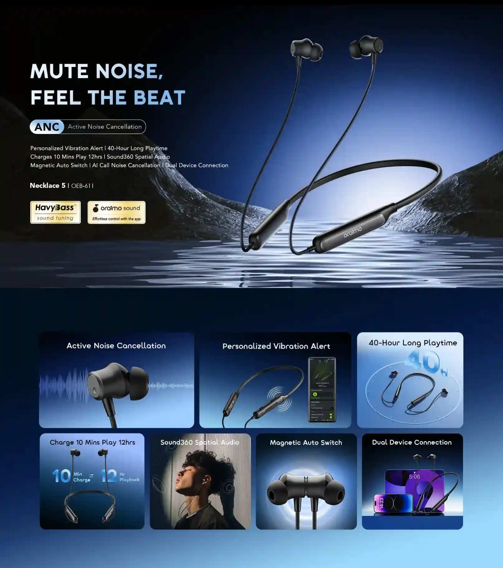 Oraimo Necklace 5 OEB-611 ANC Wireless Neckband design