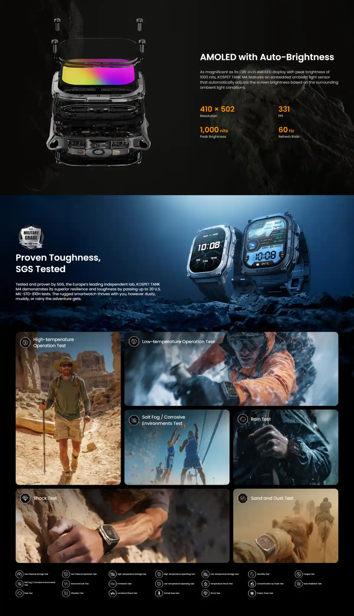 kospet tank m4 smartwatch ip69k dustproof and waterproof