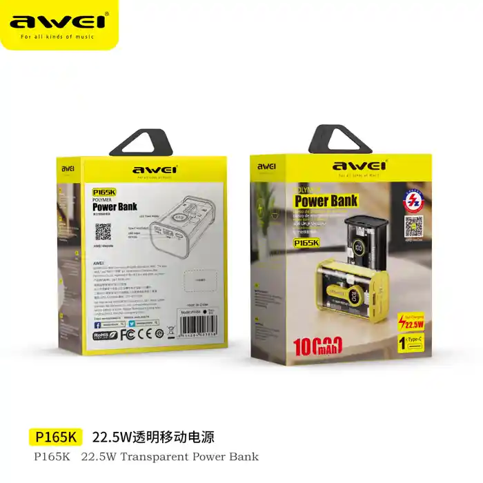 Awei P165K 10000mAh Power Bank real time digital battery display