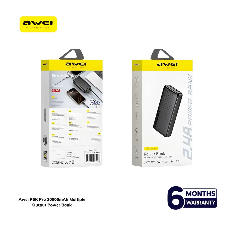 Awei P6K Pro 20000mAh Power Bank triple output fast charging