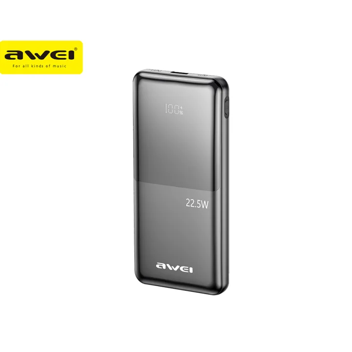 awei-p76k-10000mah-power-bank (1) Awei P76K 10000mAh Power Bank – 22.5W Fast Charging, Digital Display & Dual Built-in Cables - Image 1