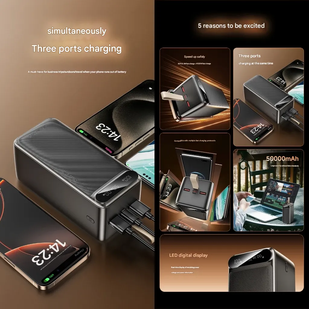 Awei PA-13 50000mAh Power Bank with 22.5W fast charging and dual USB outputs for multiple devices