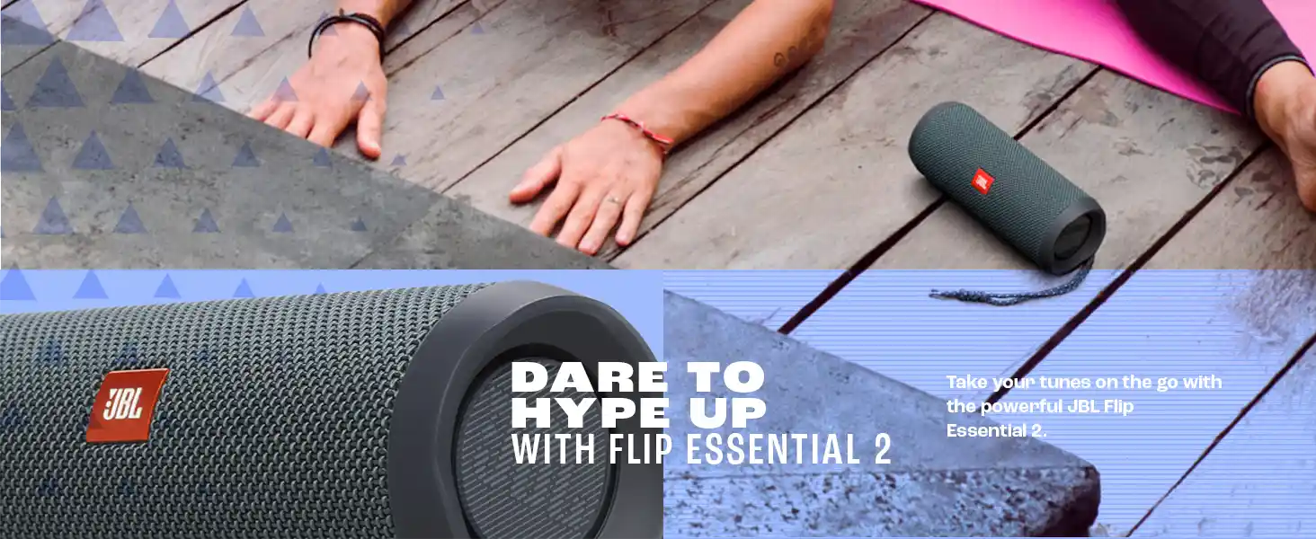 JBL Flip Essential 2 cylindrical speaker with rugged fabric material image