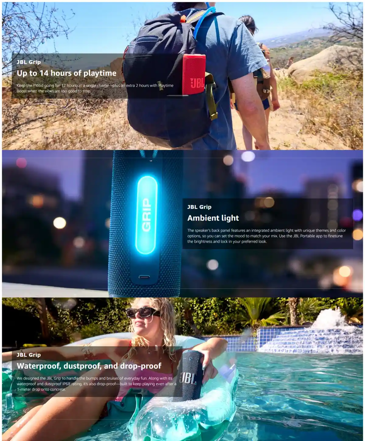 jbl grip waterproof and dustproof bluetooth speaker