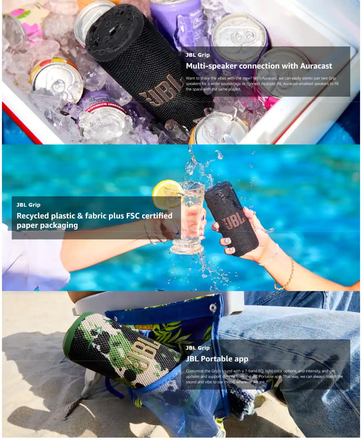 jbl grip speaker with ambient light and color themes