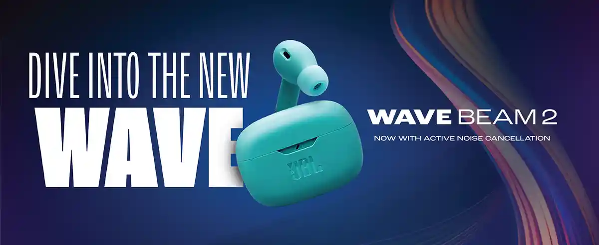 JBL Wave Beam 2 ANC earbuds close-up