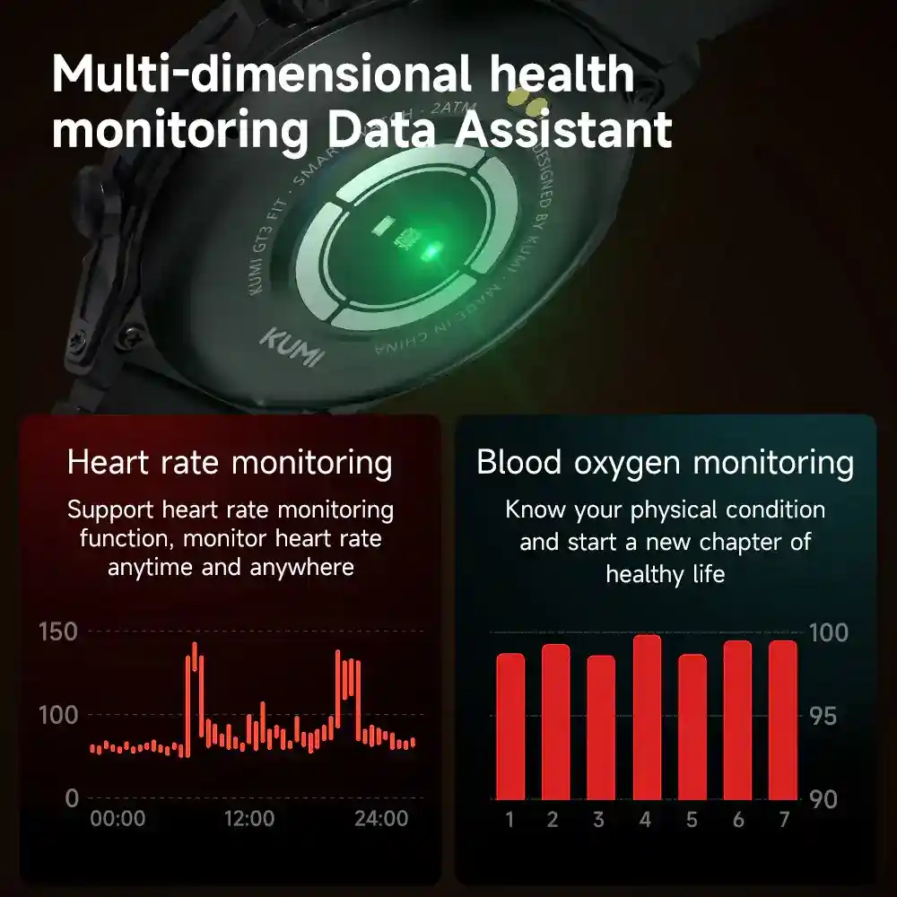 kumi gt3 fit smartwatch with heart rate and spo2 monitor