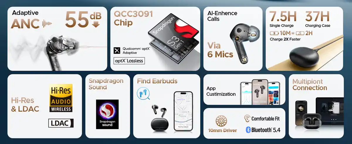 SOUNDPEATS Air5 Pro Hi-Res LDAC aptX Lossless ANC earbuds premium wireless audio