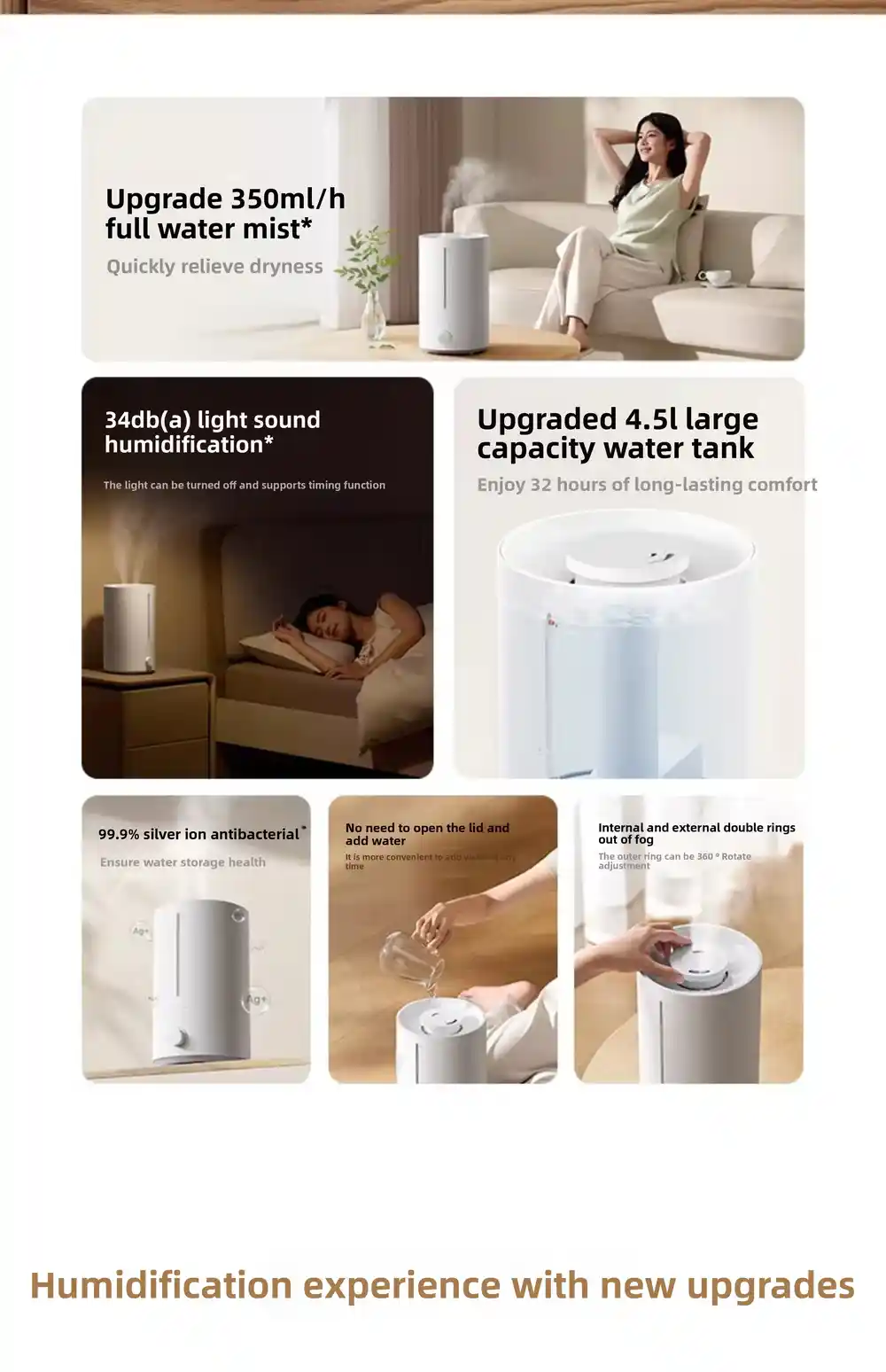 Smart Xiaomi Mijia Humidifier 3 4.5L with 32-hour long runtime and large water tank