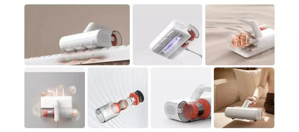 High-resolution image of the Xiaomi Mijia Mite Remover 2 MJCMY02DY showing its powerful suction system designed for deep dust mite removal on mattresses.