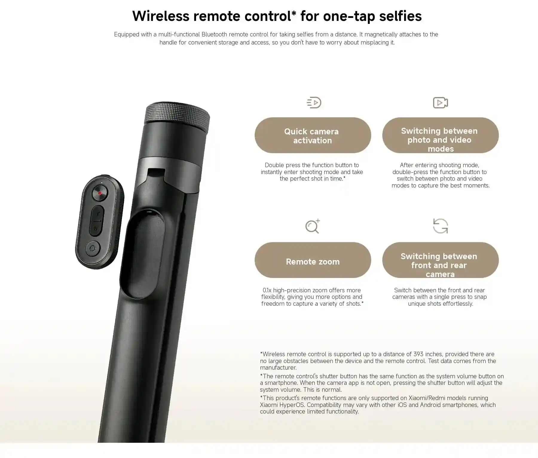 Xiaomi 62-inch Bluetooth Selfie Stick Tripod with Rotating Phone Clip for Landscape and Portrait Mode