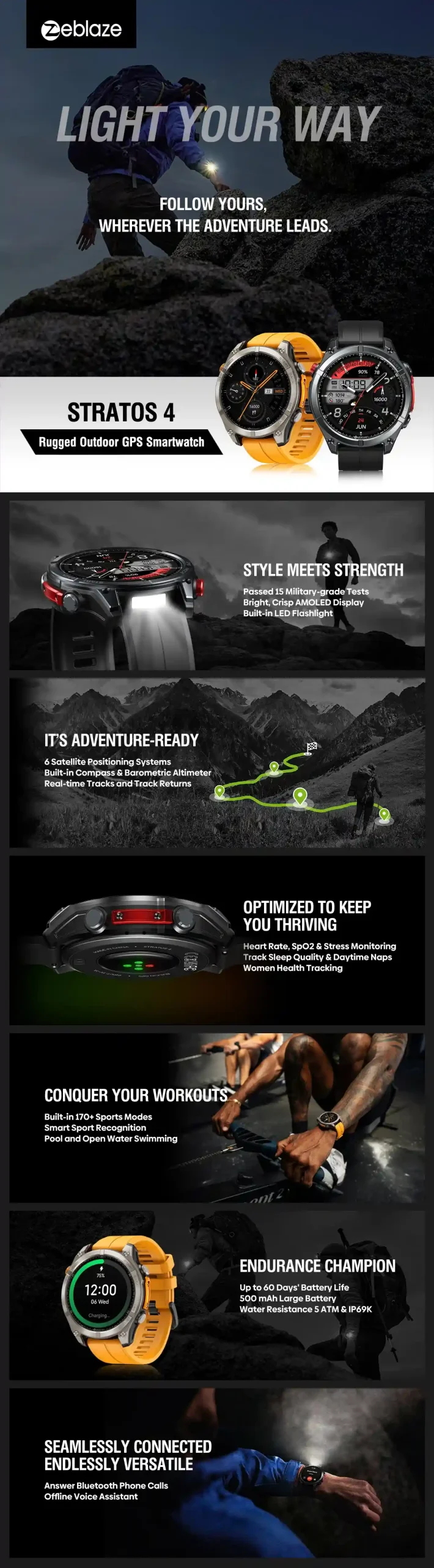 zeblaze stratos 4 rugged gps smartwatch with military grade durability