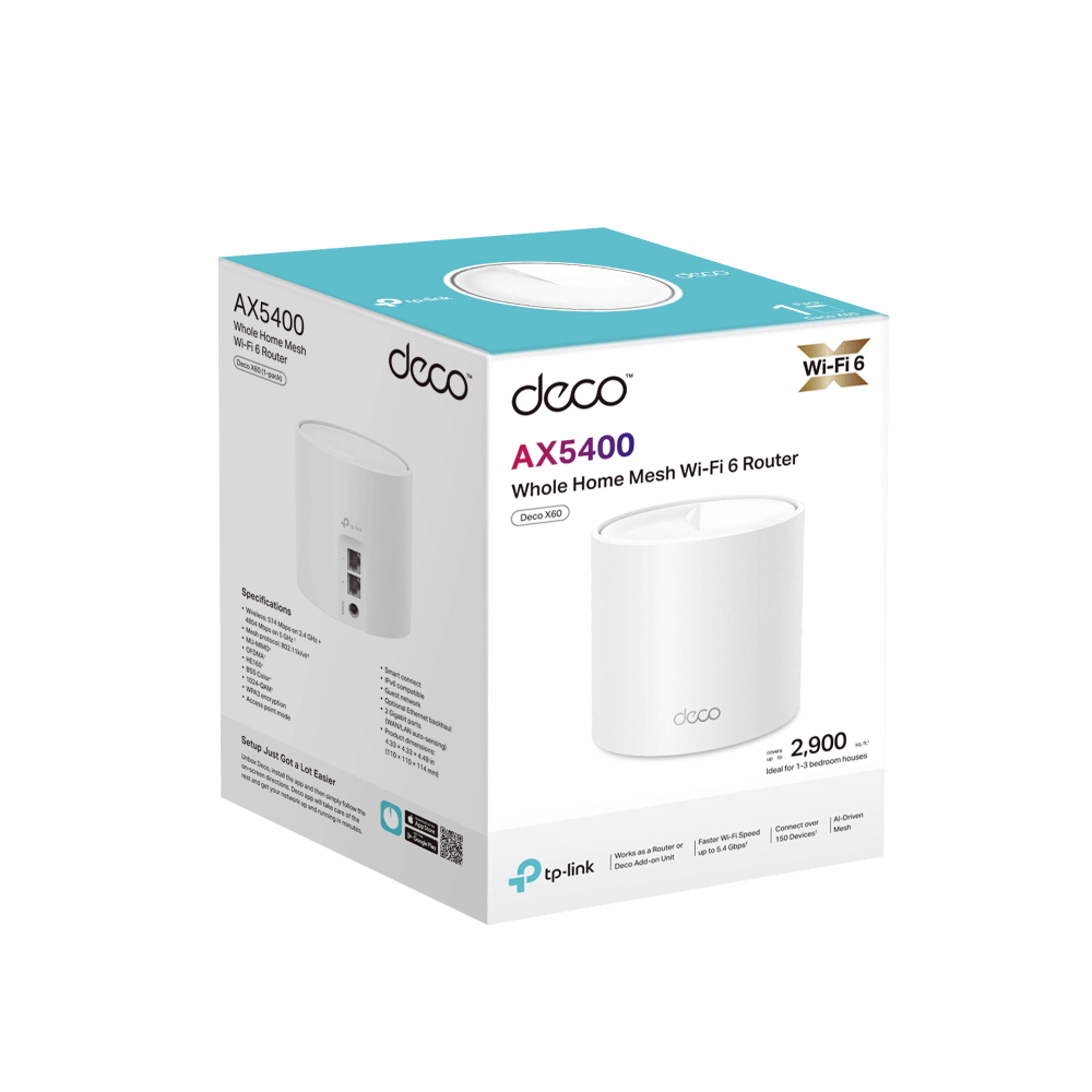 TP-Link Deco X60 AX3000 Whole Home Mesh Wi-Fi 6 System (1 Pack)