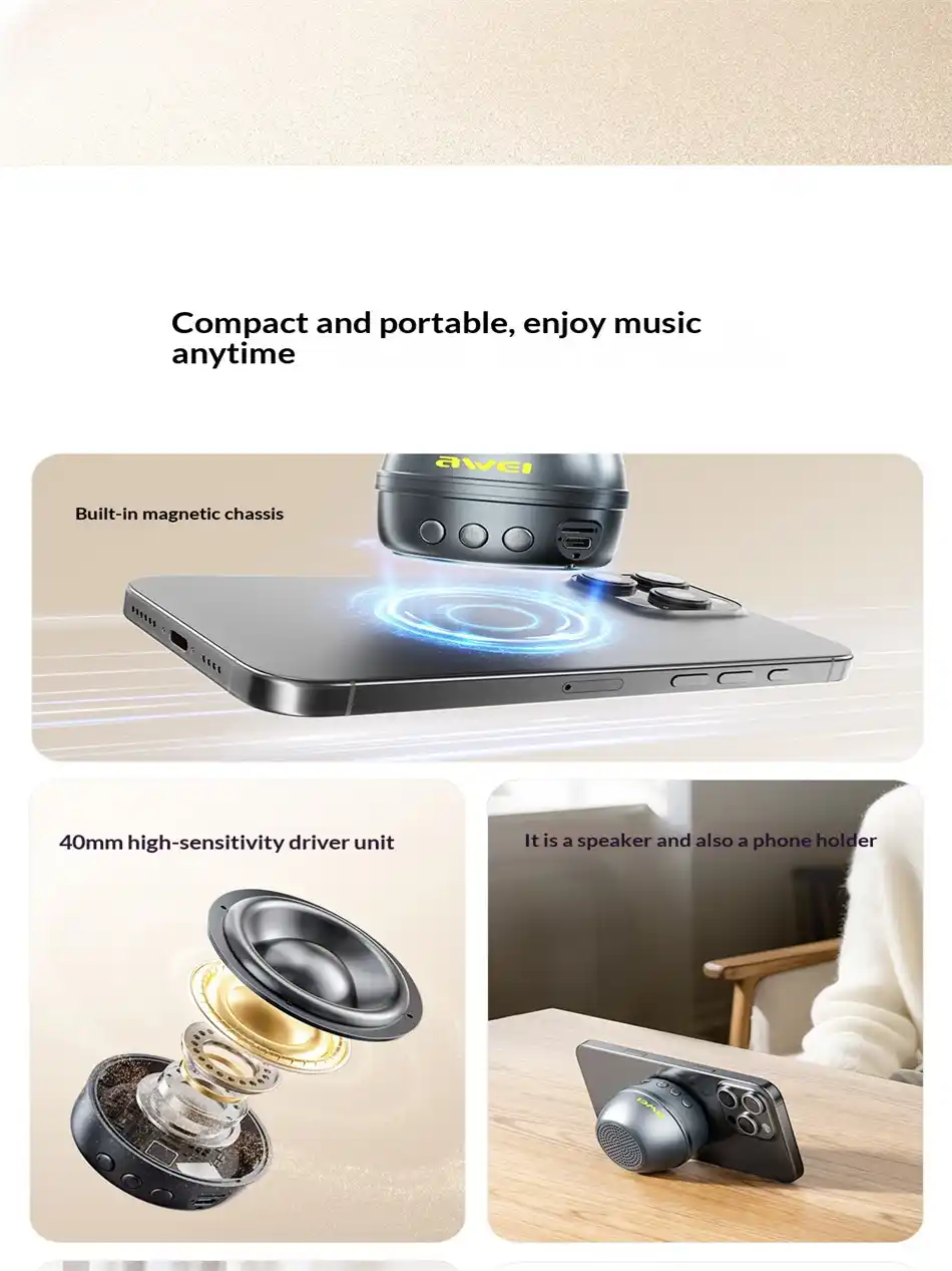 Awei KA53 Magnetic Mini Speaker with magnetic suction for phones and tablets