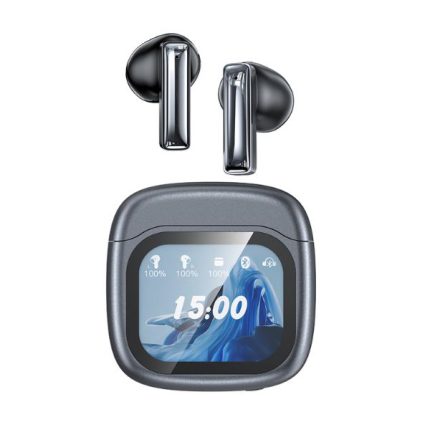 AWEI T100 ENC Wireless Earphones in black with touchscreen case