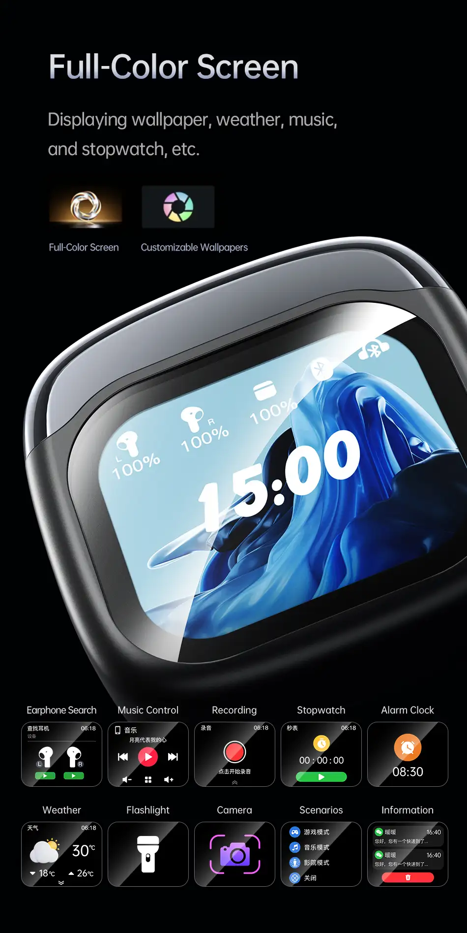 AWEI T100 ENC TWS Earbuds showing touch controls