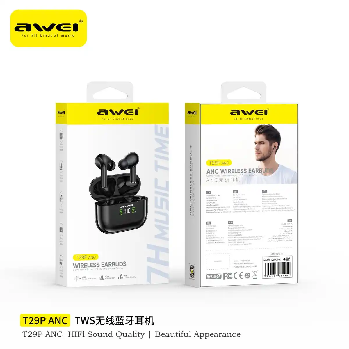 Awei T29P ANC Wireless Earbuds for gaming music and calls