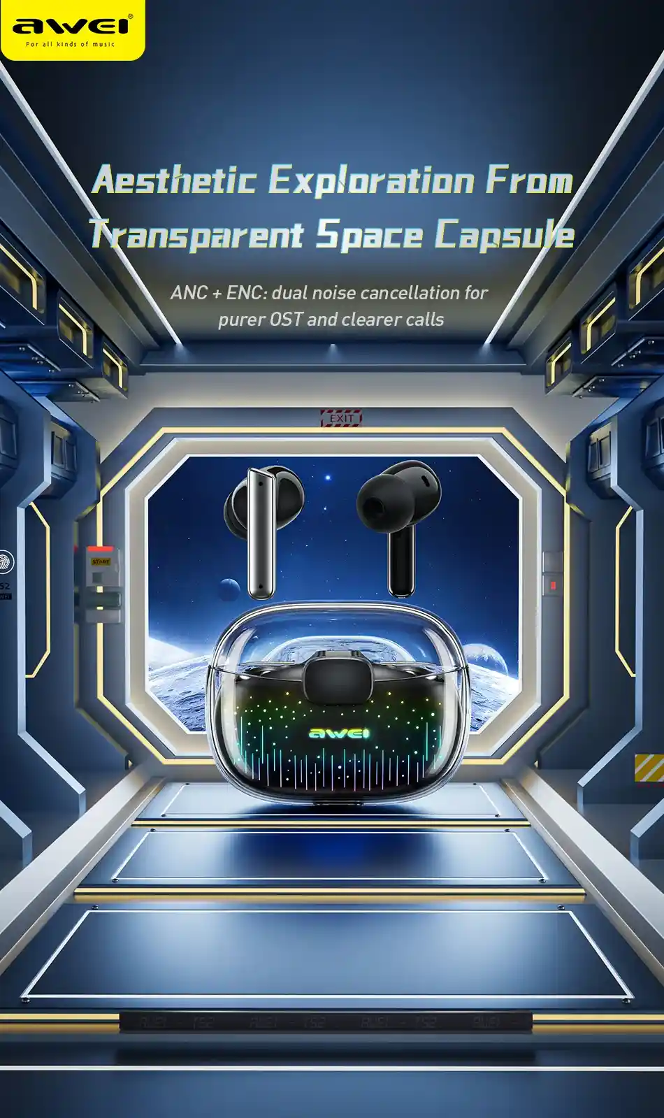 Awei T52 ANC TWS Earbuds with ENC Technology for Clear Calls