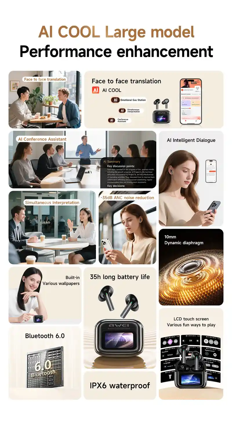 AWEI TP29 ANC noise cancelling earbuds with deep bass stereo sound