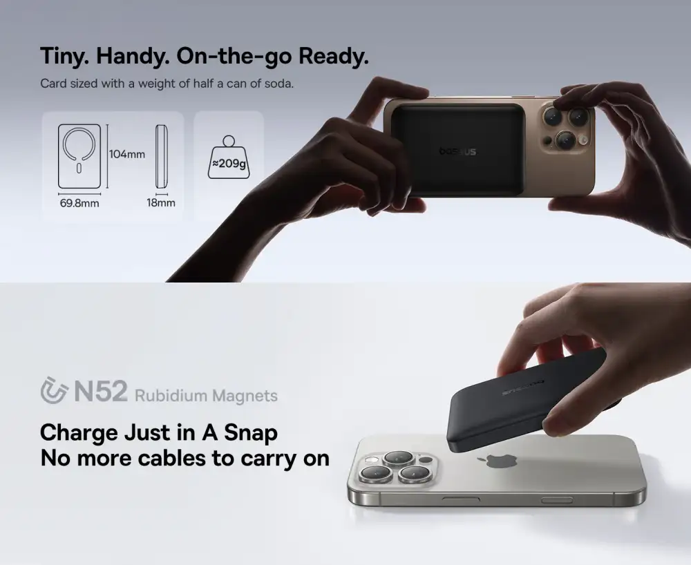 Baseus EnerFill FM11 Magsafe Power Bank with built-in USB-C and Lightning cables