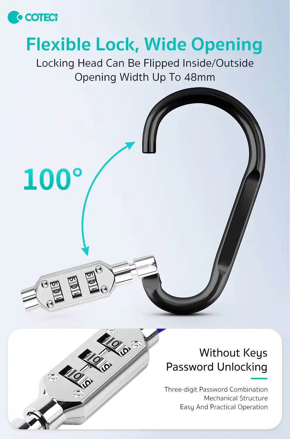 COTECi TR-002 D Hook keyless combination helmet lock