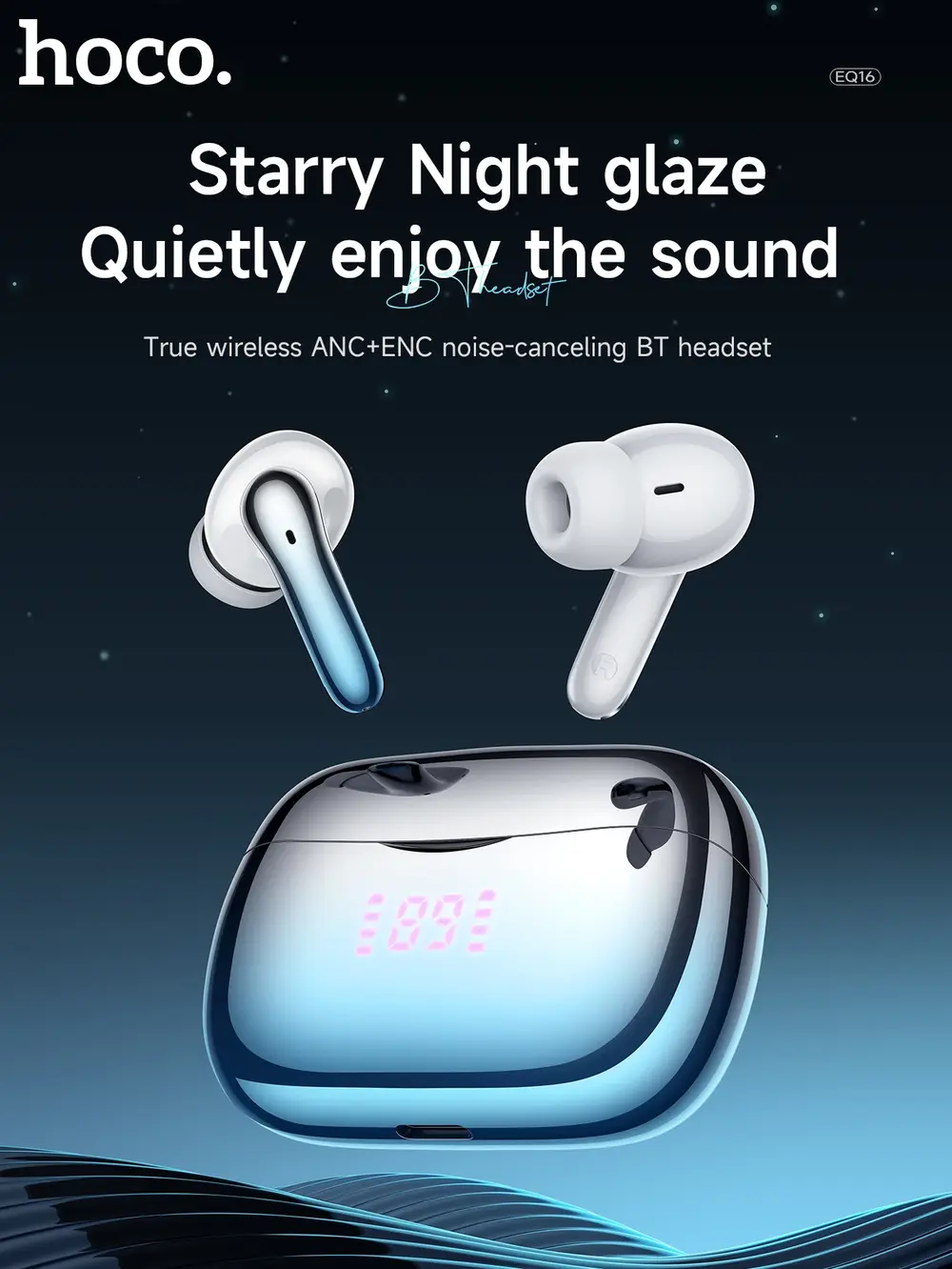 Hoco EQ16 ANC true wireless earbuds with LED battery display case