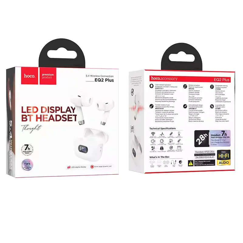 HOCO EQ2 Plus true wireless earbuds with charging case LED display