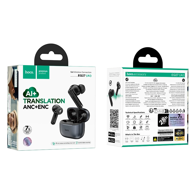 HOCO EQ27 ANC AI smart wireless earbuds with real-time translation
