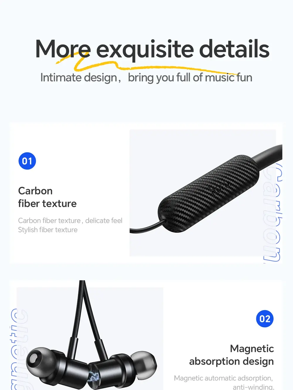 HOCO ES70 wireless neckband earphones with deep bass and clear sound