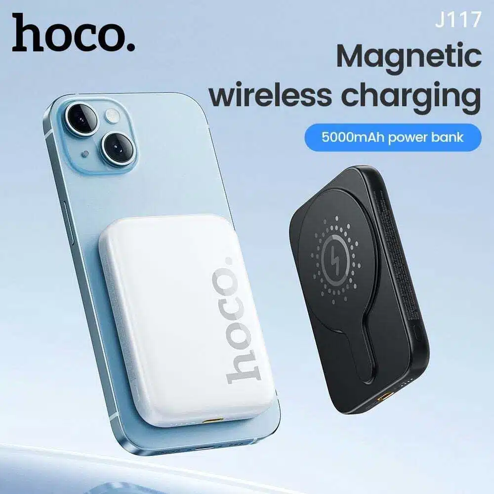 Hoco J117A 22.5W Power Bank charging iPhone wirelessly