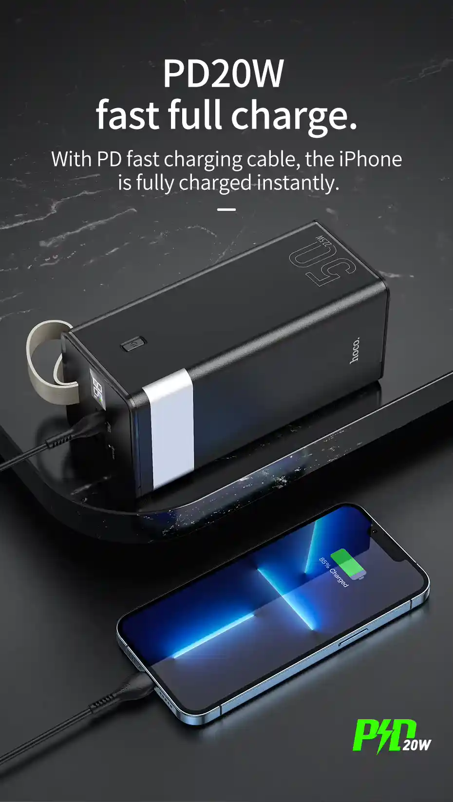 HOCO J86A 50000mAh Powermaster Power Bank durable design with flame retardant shell