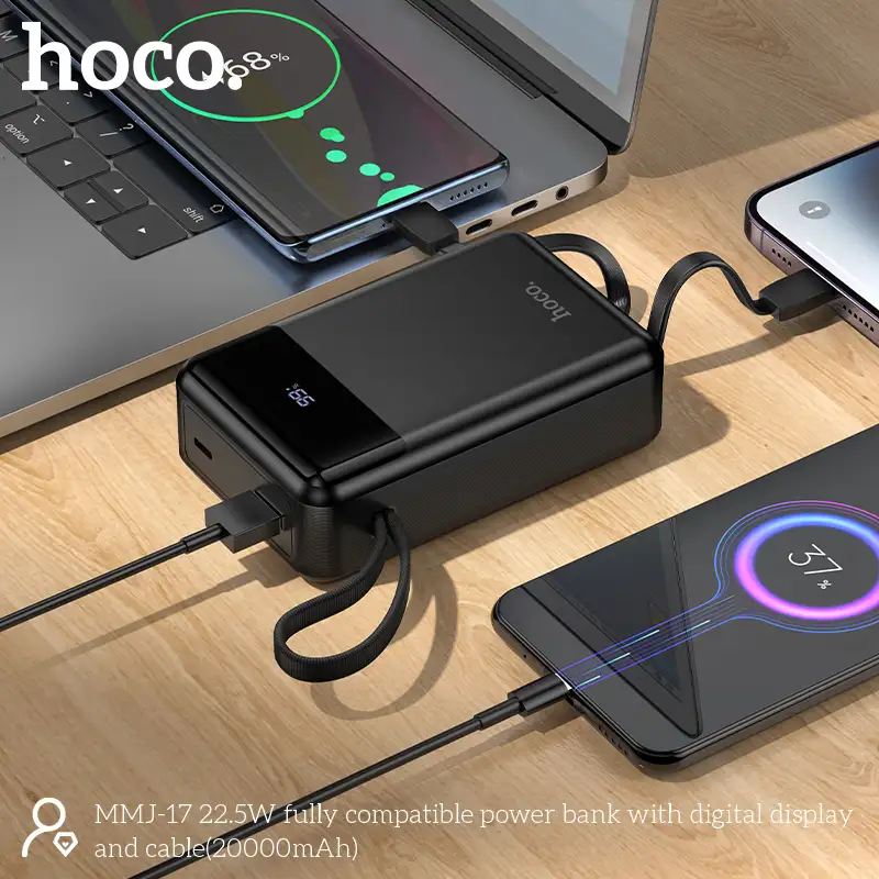 20000mAh Hoco MMJ-17 power bank with built-in Lightning cable