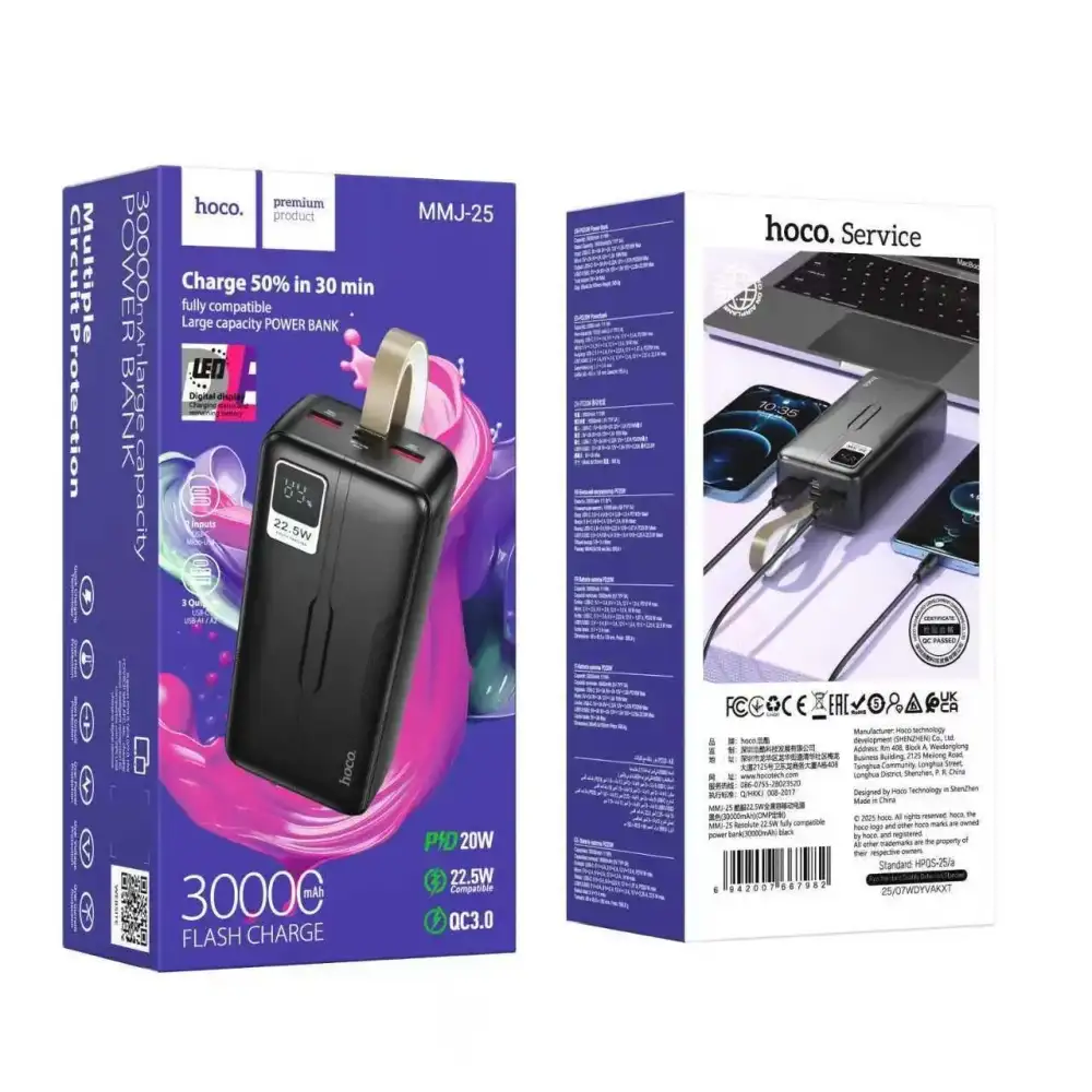 Hoco MMJ-25 Resolute Power Bank showing LED digital display