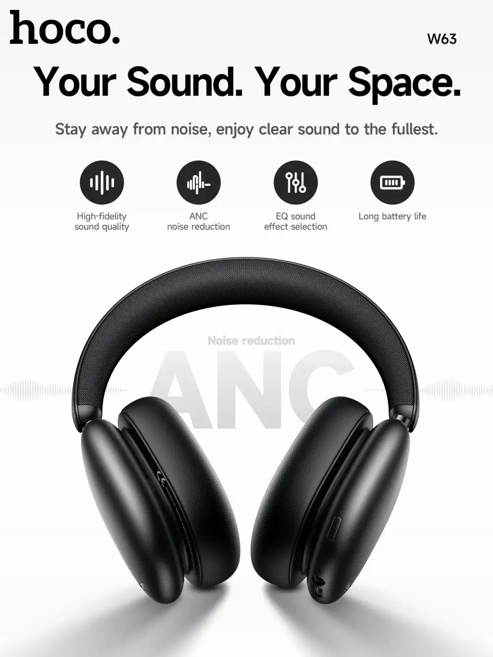 Hoco W63 ANC Wireless Headphones with Active Noise Cancellation