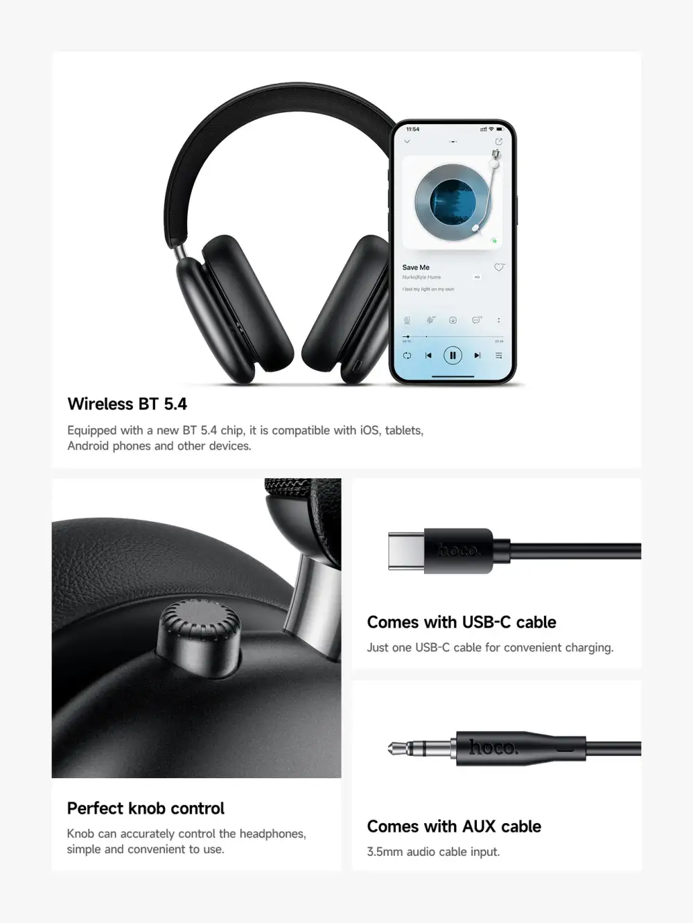 Hoco W63 ANC headphones with soft protein leather earpads