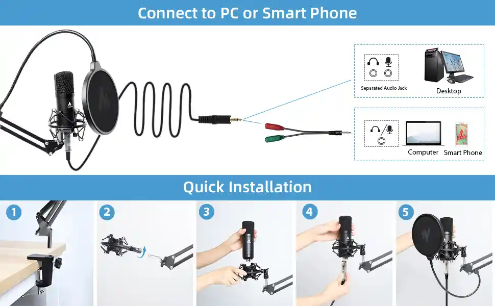 Maono AU-A03 Mic Kit shock mount and arm stand