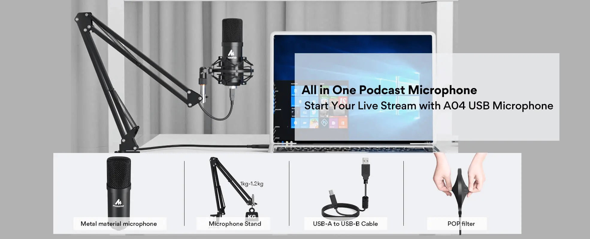 maono condenser microphone au-a04 setup