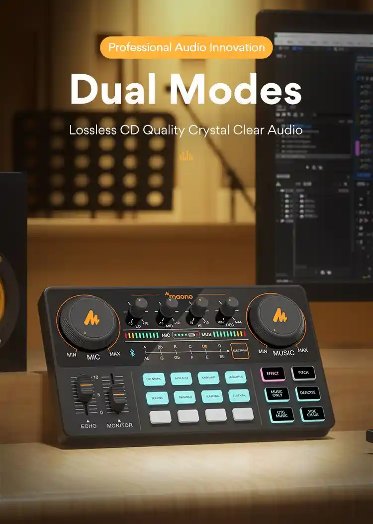 MAONO AU-AM200 MAONOCASTER Lite professional compact mixer for podcasting, gaming commentary, and voiceovers.