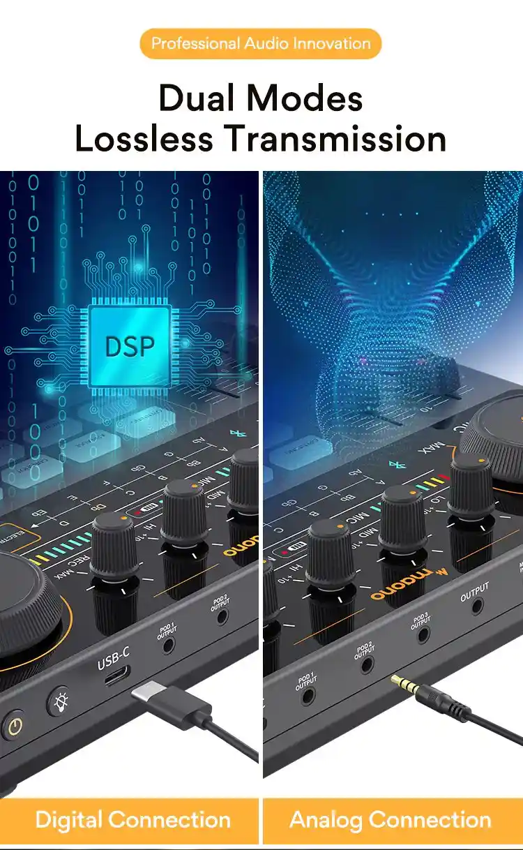 MAONO AU-AM200 MAONOCASTER Lite beginner-friendly live streaming mixer with noise reduction and denoise function.