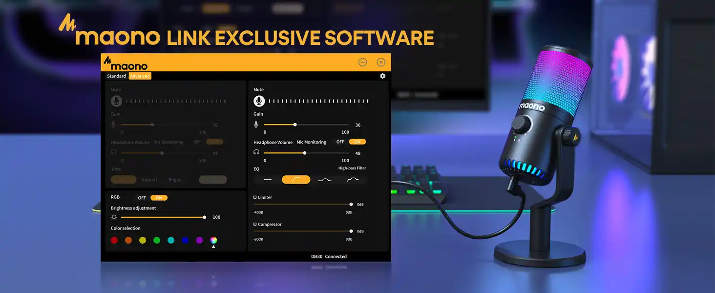 MAONO DM30 RGB Gaming USB Microphone front view