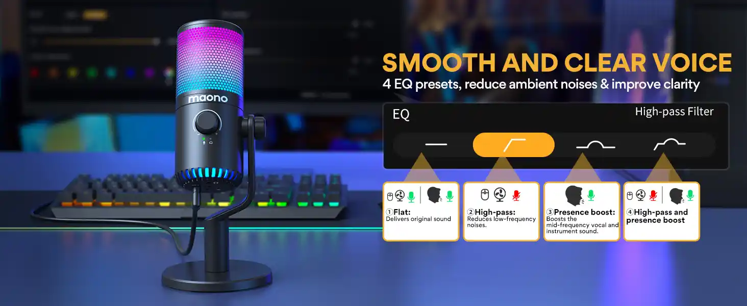 MAONO DM30 RGB Microphone with adjustable stand