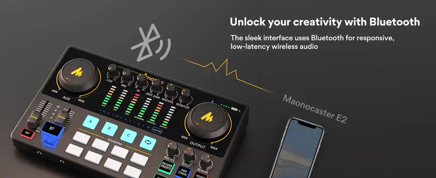 MAONO MAONOCASTER AME2 in a home studio setup for YouTube, TikTok, and live streaming content creation.