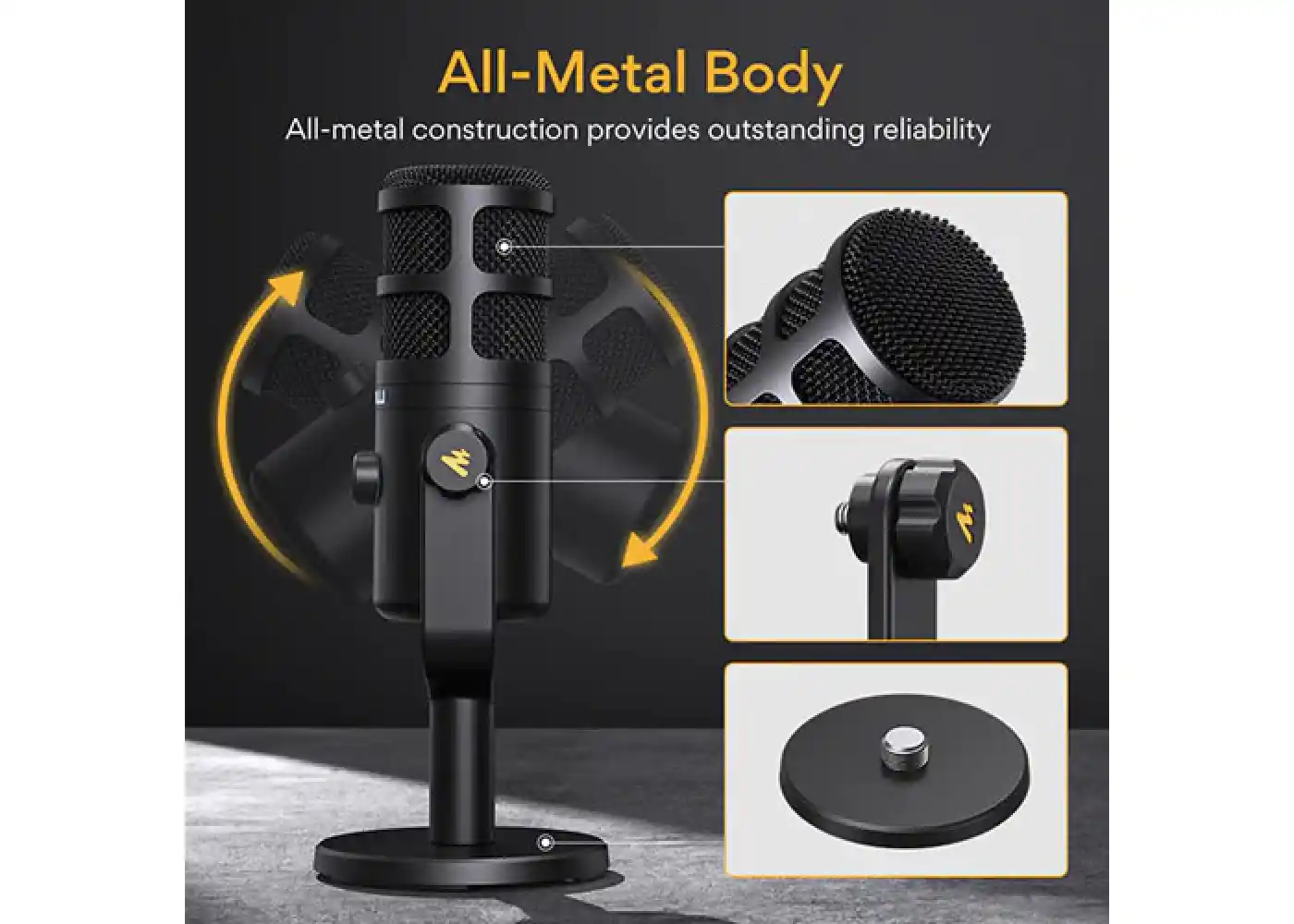 Close-up of MAONO PD100U gain knob