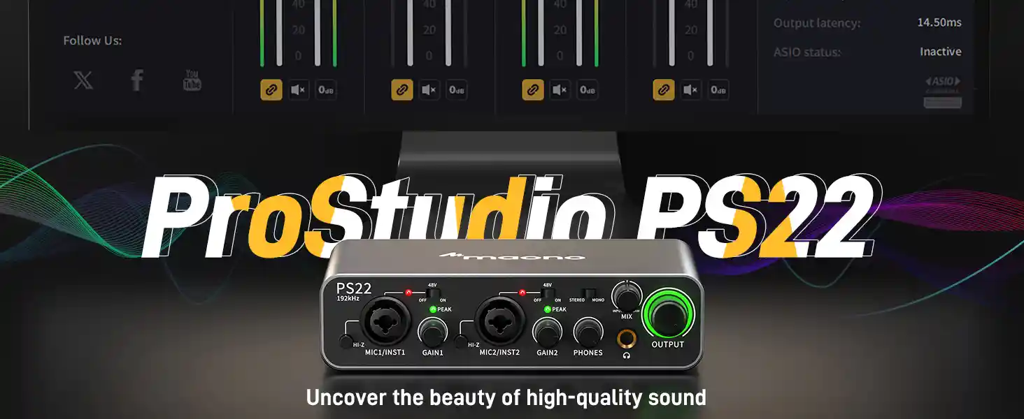 MAONO PS22 USB Audio Interface with 60dB preamps close-up