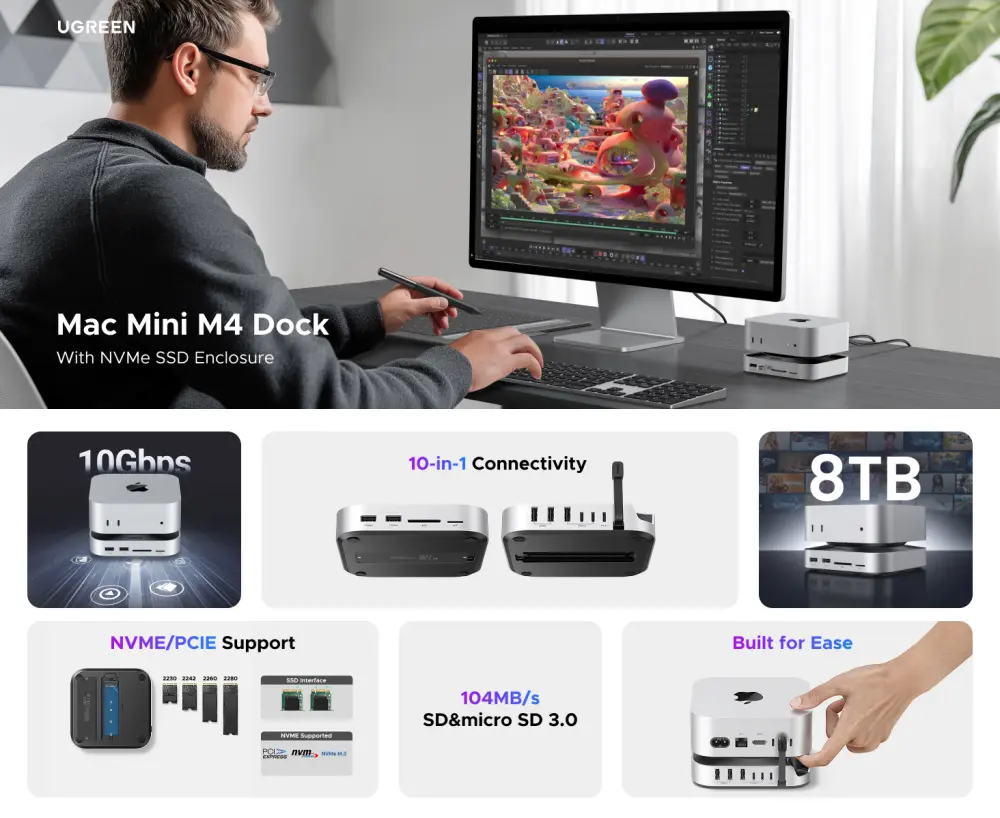 UGREEN CM841 Mac mini M4 docking station with NVMe SSD slot