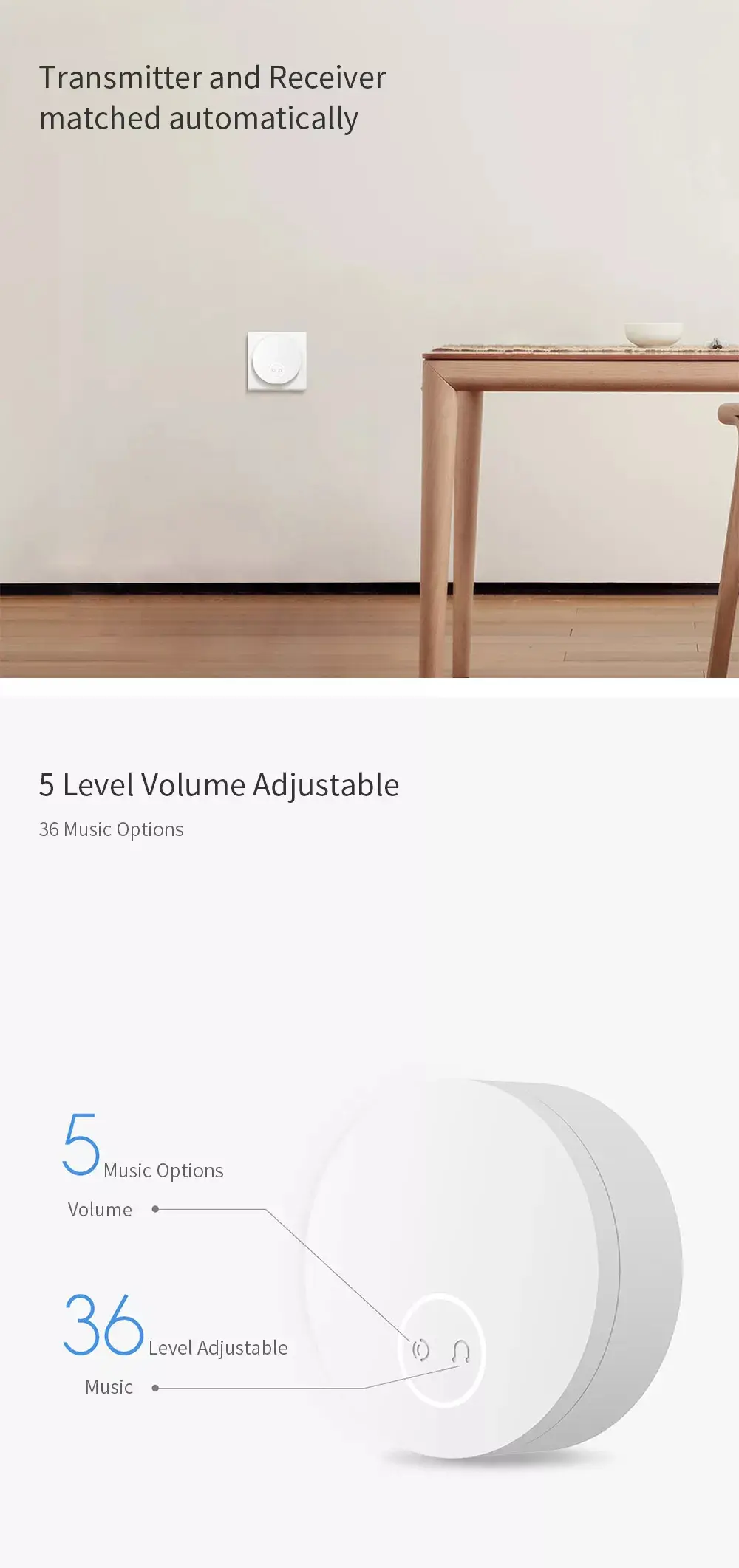 Xiaomi Linptech Wireless Doorbell with adjustable volume and ringtone memory