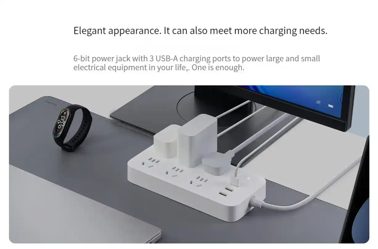 Xiaomi Mi Power Strip 6-Port extension socket flame-retardant body design