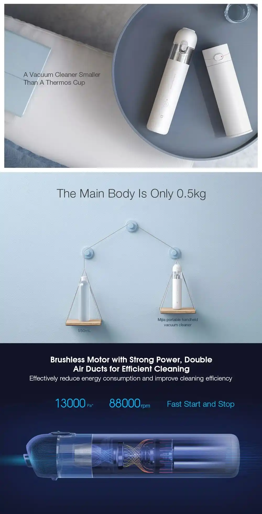 Xiaomi Mi Vacuum Cleaner Mini compact design with brushless high-speed motor