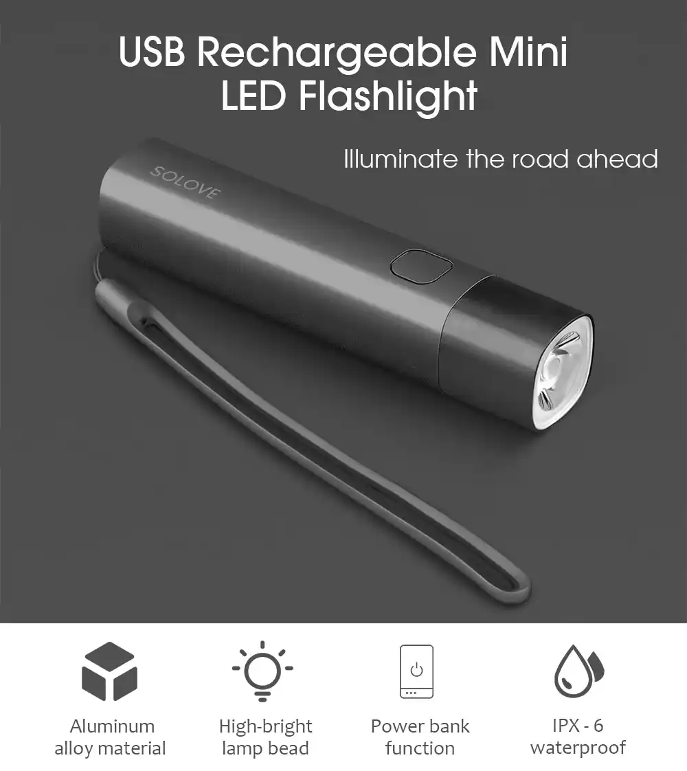 Xiaomi SOLOVE X3S USB rechargeable flashlight with 3000mAh power bank