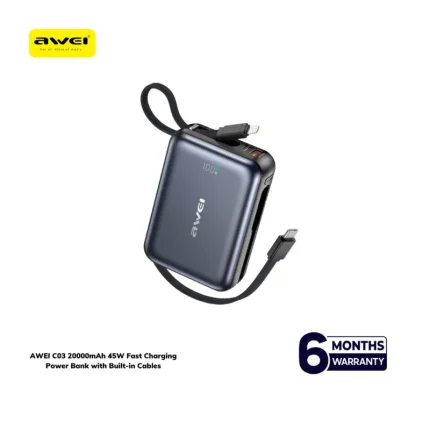 Awei C03 45W fast charging power bank with 20000mAh battery for smartphones and laptops in Bangladesh